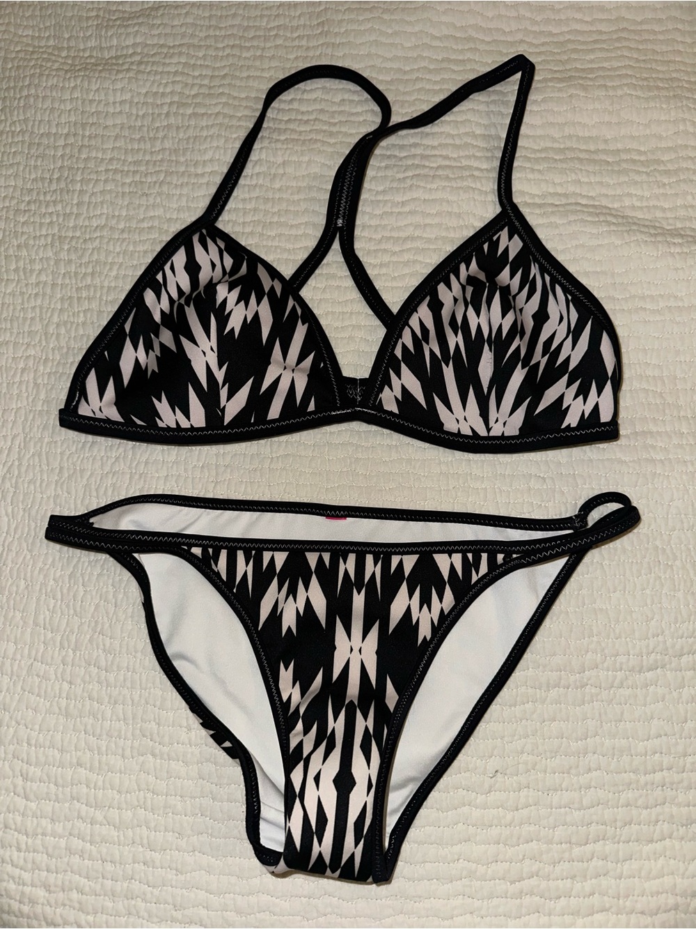 Victoria’s Secret Black & White Geo Pattern Triangle Bikini Set - Women's Swim